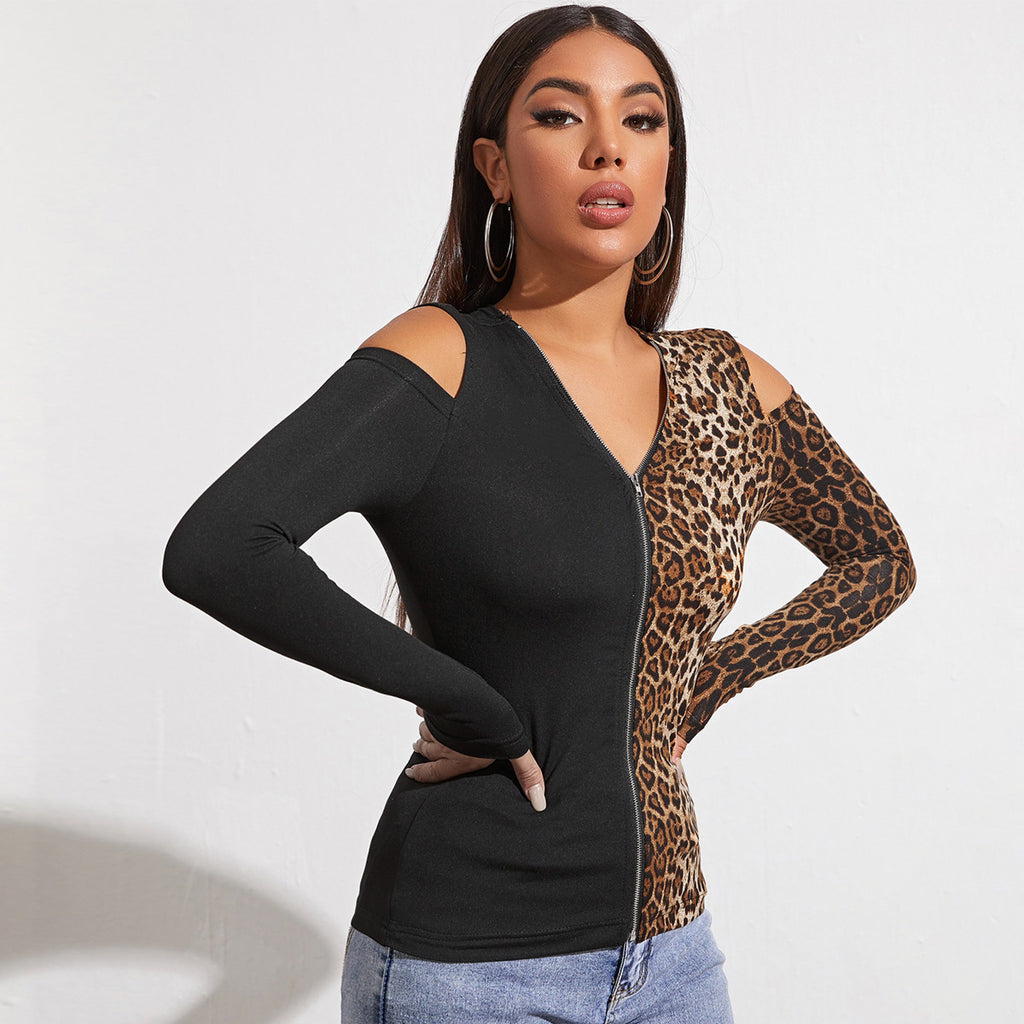 Camiseta ajustada con costuras en V y cuello en color de contraste sexy