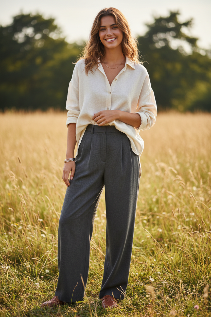 necesito una imagen de una modelo simple pero con estilo para una foto para mi tienda quiero que sea sobre ropa  y atural